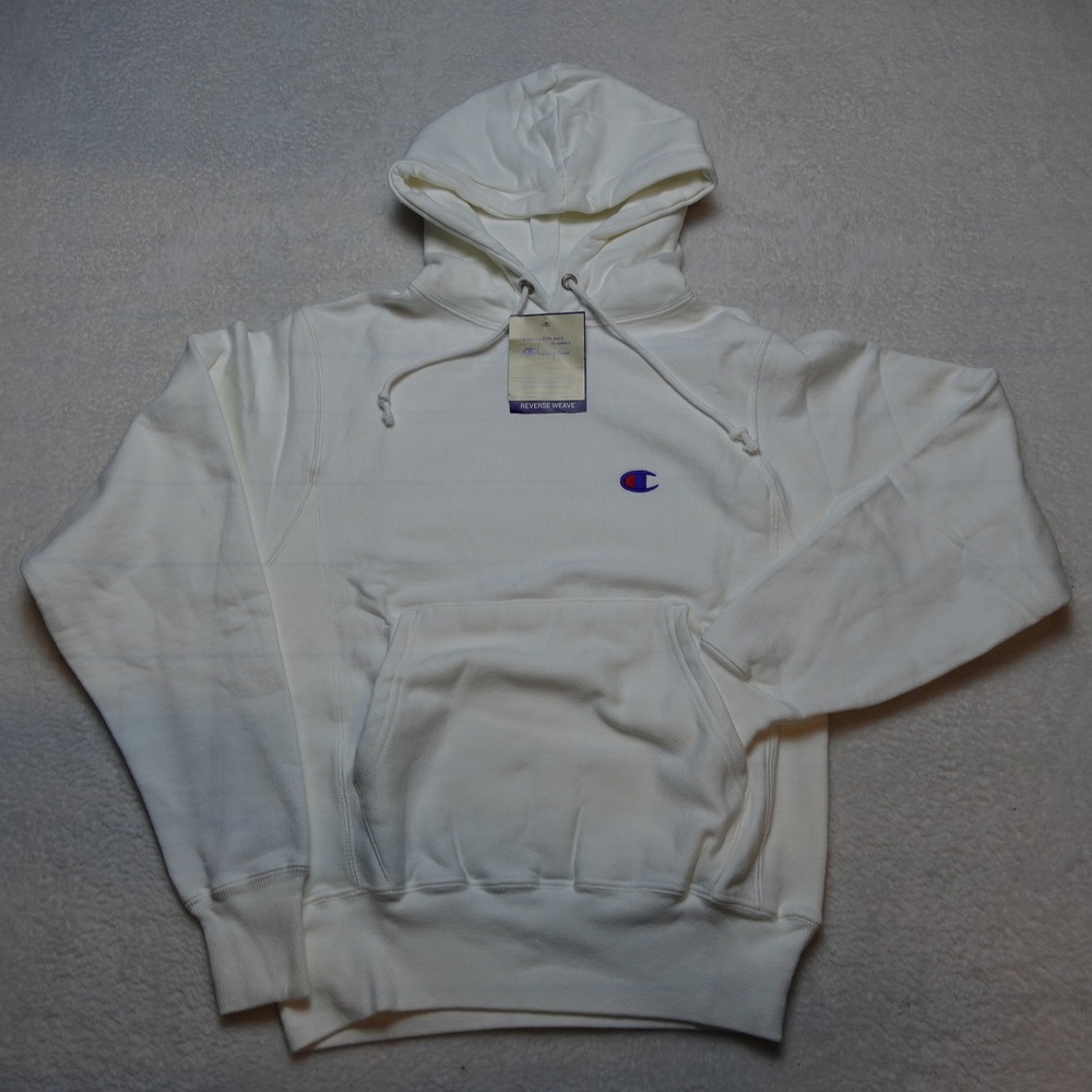 Champion Reverse Weave Mens Hoodie XS White Heavyweight Fleece GF68 Logo
